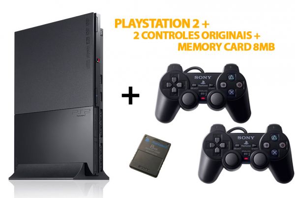 Playstation 2 Destravado Slim + 2 Controles + Memory Card